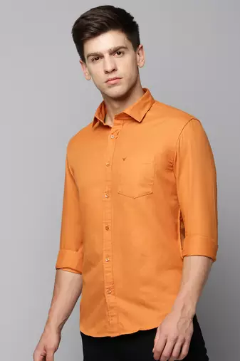 men's long sleeves solid orange shirt