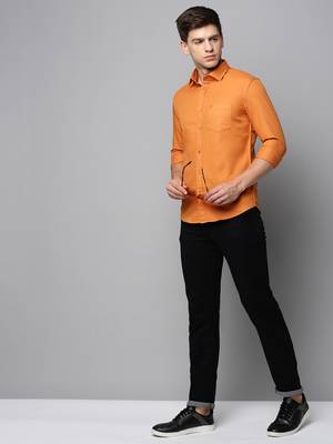 men's long sleeves solid orange shirt 5