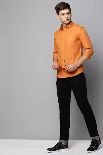 men's long sleeves solid orange shirt