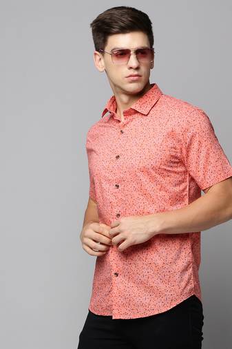 men's short sleeves abstract coral shirt