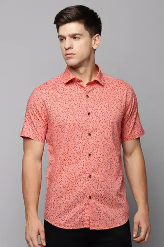 men's short sleeves abstract coral shirt