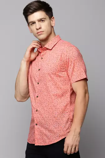men's short sleeves abstract coral shirt