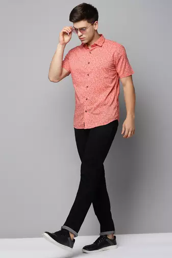 men's short sleeves abstract coral shirt