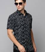 men's short sleeves abstract black shirt