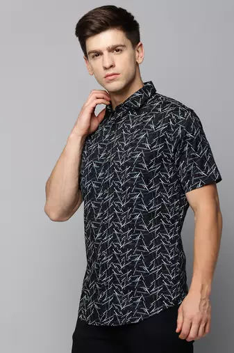 men's short sleeves abstract black shirt