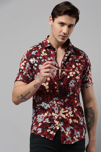 men's short sleeves camouflage maroon shirt