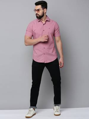 Showoff men's short sleeves micro ditsy mauve shirt 5