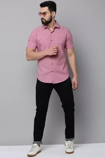 Showoff men's short sleeves micro ditsy mauve shirt