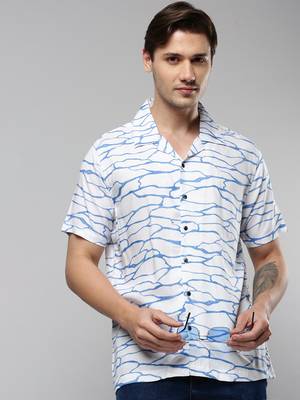 men's short sleeves abstract white shirt 1