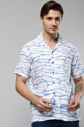men's short sleeves abstract white shirt