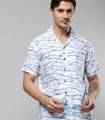 men's short sleeves abstract white shirt