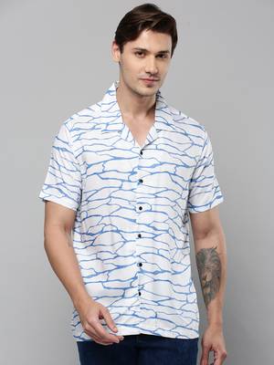 men's short sleeves abstract white shirt 2