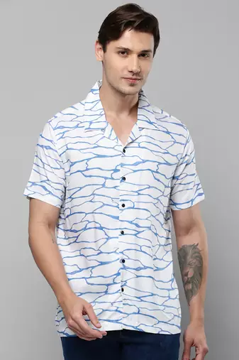 men's short sleeves abstract white shirt