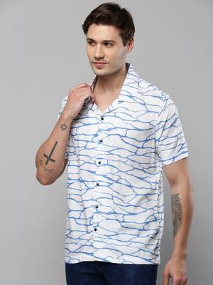 men's short sleeves abstract white shirt 3