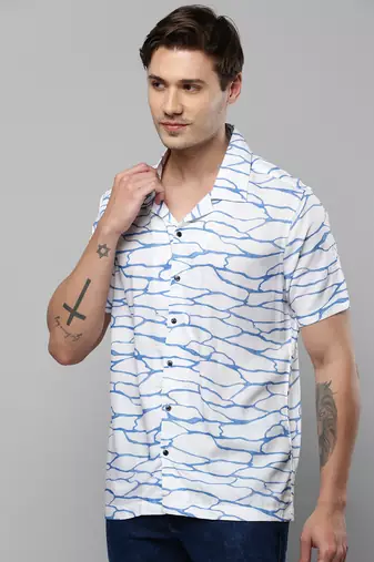 men's short sleeves abstract white shirt