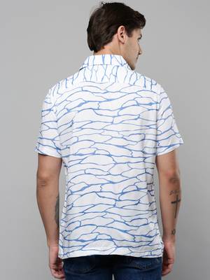 men's short sleeves abstract white shirt 4