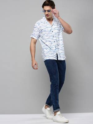 men's short sleeves abstract white shirt 5