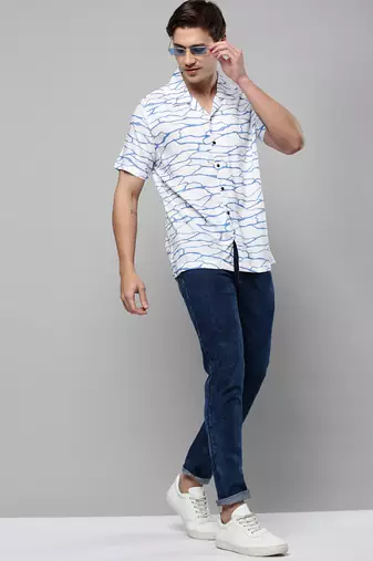 men's short sleeves abstract white shirt