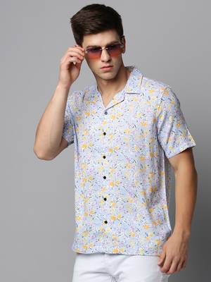 men's short sleeves floral blue shirt 1