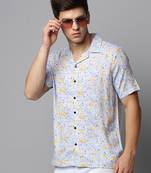 men's short sleeves floral blue shirt