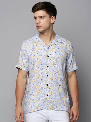 men's short sleeves floral blue shirt 2