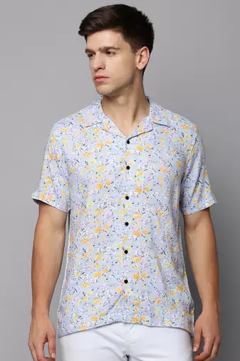 men's short sleeves floral blue shirt