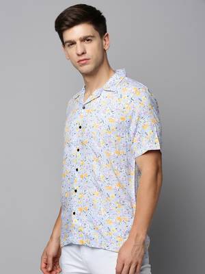 men's short sleeves floral blue shirt 3