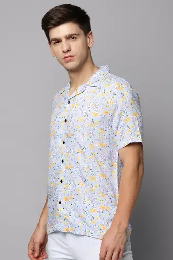 men's short sleeves floral blue shirt