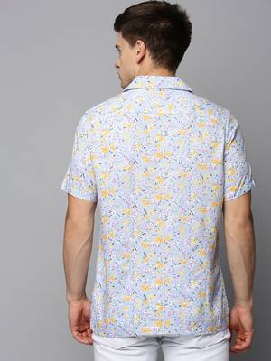 men's short sleeves floral blue shirt 4