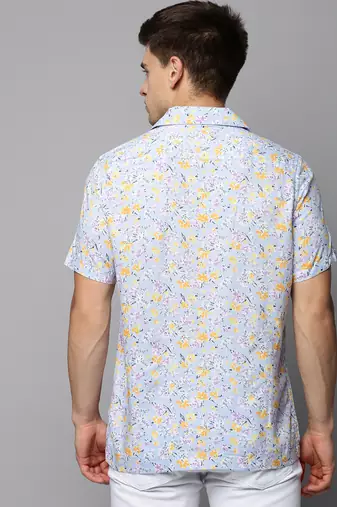 men's short sleeves floral blue shirt