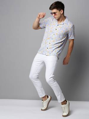 men's short sleeves floral blue shirt 5