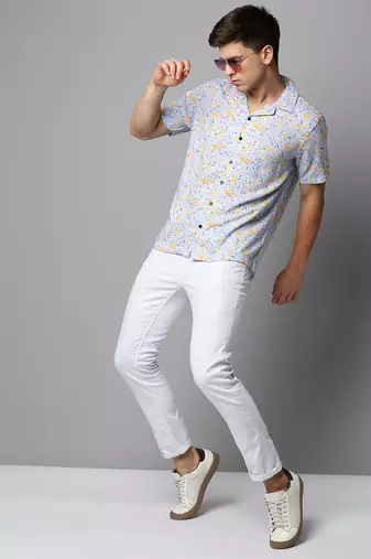 men's short sleeves floral blue shirt