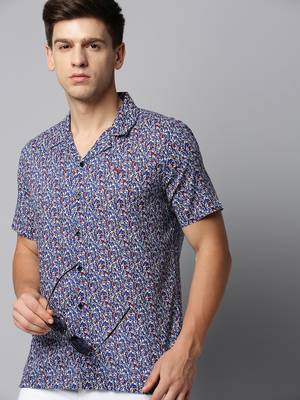 men's short sleeves micro ditsy blue shirt 1
