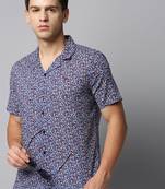 men's short sleeves micro ditsy blue shirt