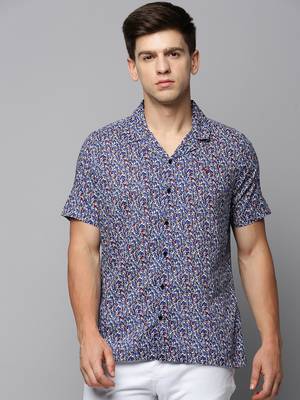 men's short sleeves micro ditsy blue shirt 2