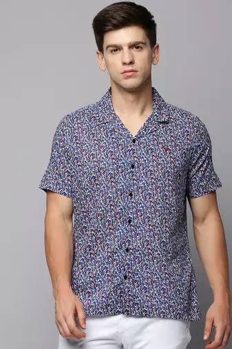men's short sleeves micro ditsy blue shirt