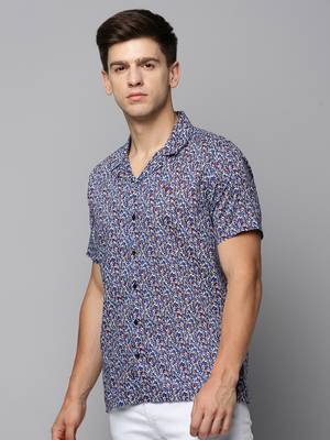 men's short sleeves micro ditsy blue shirt 3