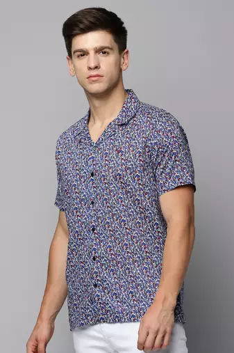 men's short sleeves micro ditsy blue shirt