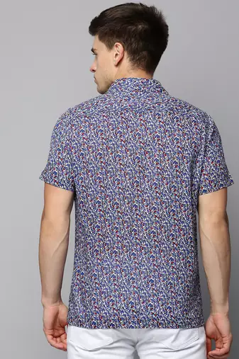 men's short sleeves micro ditsy blue shirt
