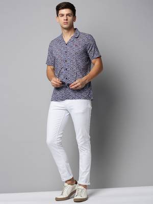 men's short sleeves micro ditsy blue shirt 5