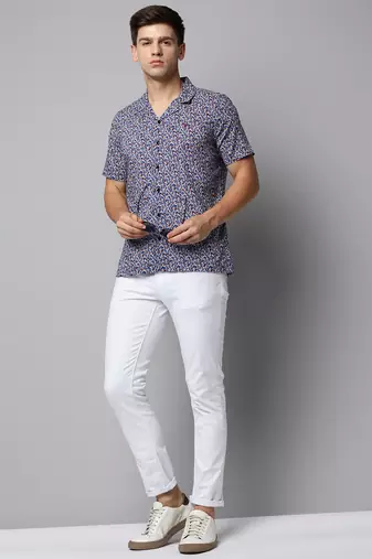 men's short sleeves micro ditsy blue shirt