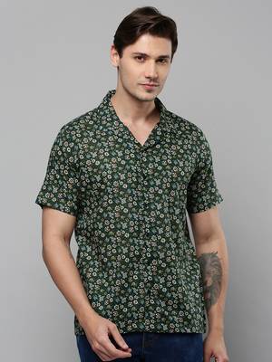 men's short sleeves floral green shirt 2
