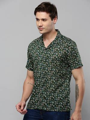 men's short sleeves floral green shirt 3