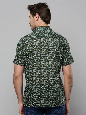 men's short sleeves floral green shirt 4