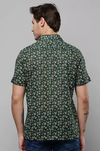 men's short sleeves floral green shirt