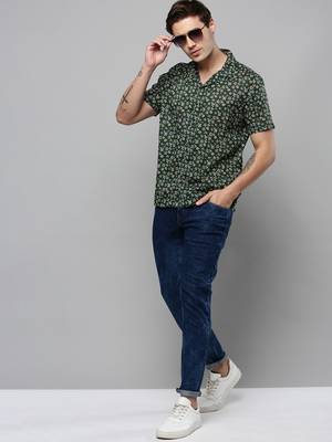 men's short sleeves floral green shirt 5