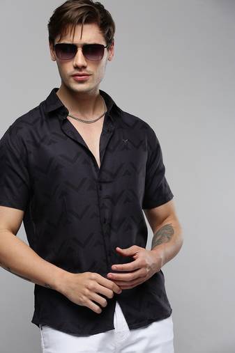 men's short sleeves geometric grey shirt