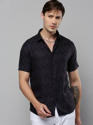 men's short sleeves geometric grey shirt 2
