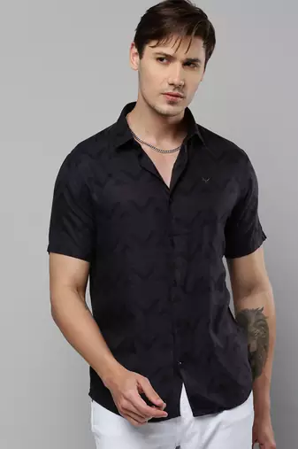 men's short sleeves geometric grey shirt