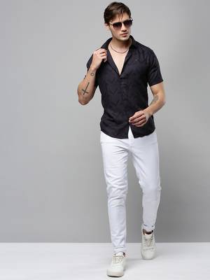 men's short sleeves geometric grey shirt 5